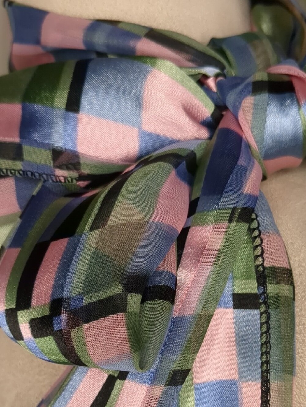 Vintage Pastel Geometric Organza Scarf In Pink, Green, & Blue 60" - Picture 4 of 9